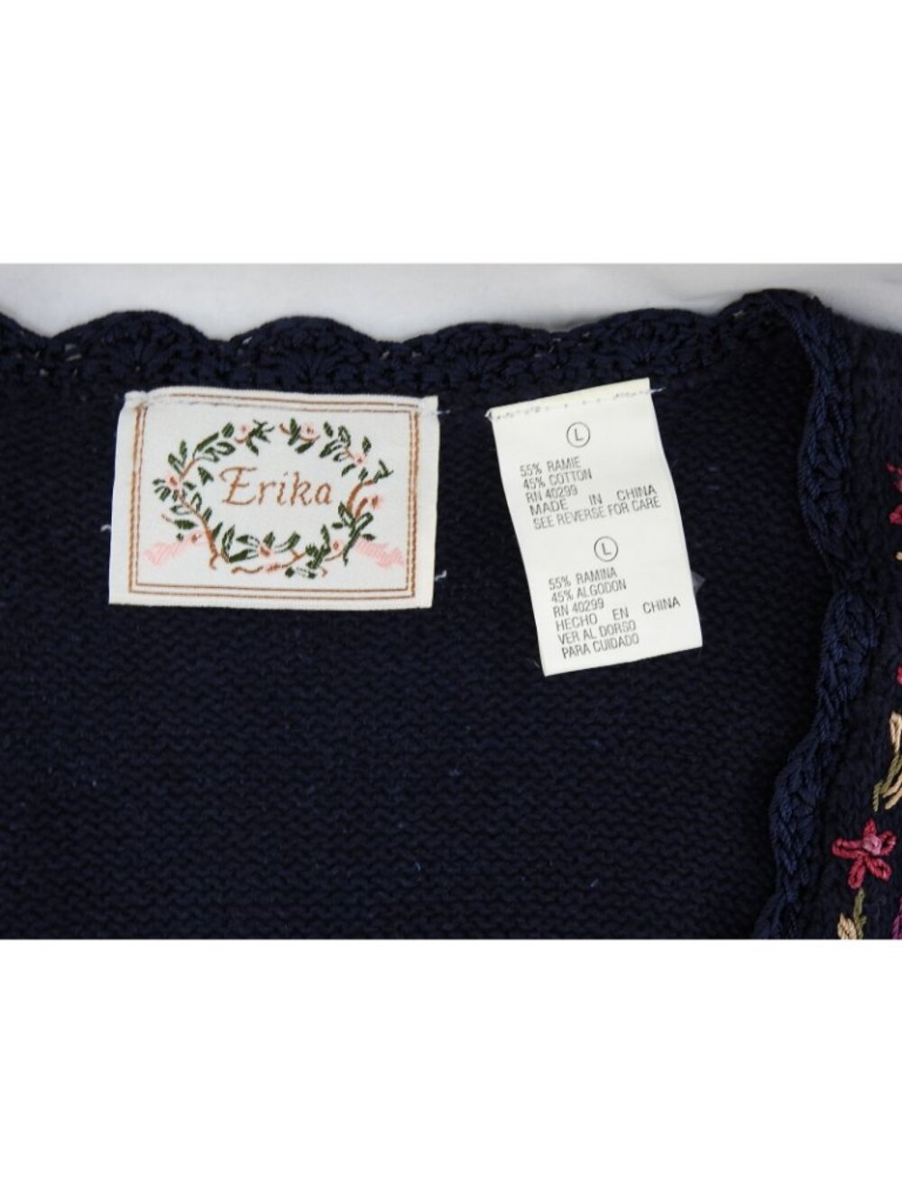 Vintage Erika Floral Embroidered Sweater Vest Navy Cottage Core Size L Pink - Picture 4 of 6